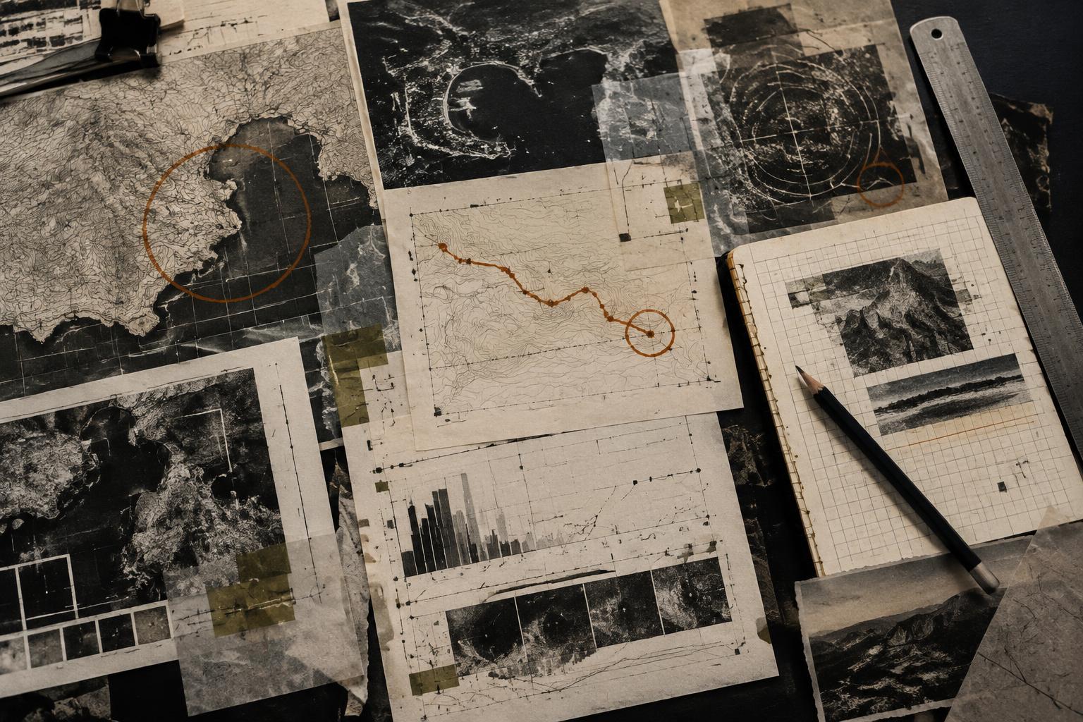 Bureau d'analyste : notes, graphiques et annotations manuscrites